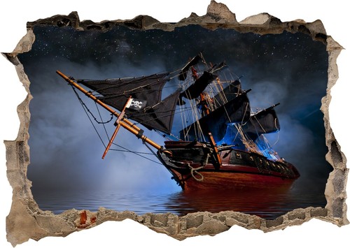 Pirate ship fog sailing - pirate, water
